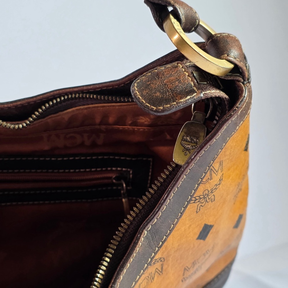 MCM Visetos Shoulder Bag small Tan and Black - Picture 9 of 9
